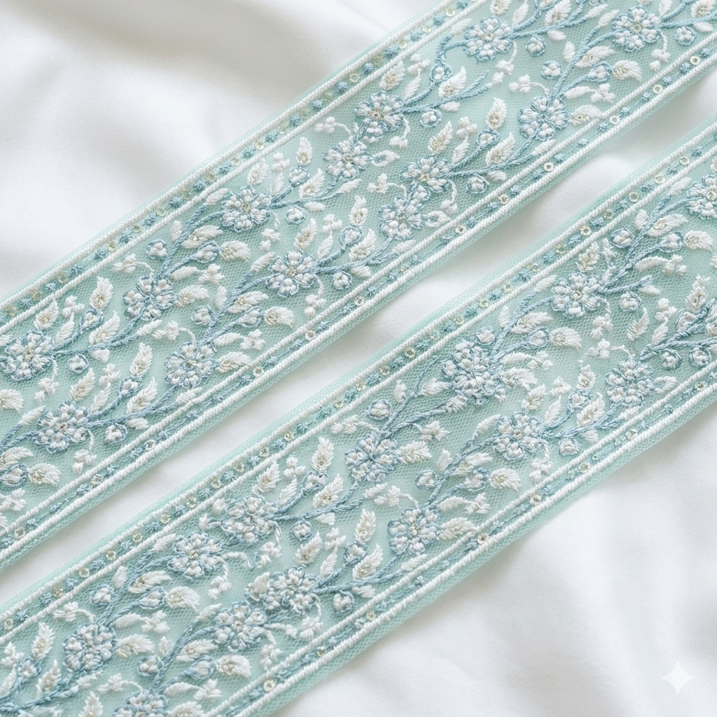 Elegant Floral Embroidered Lace Trim Border