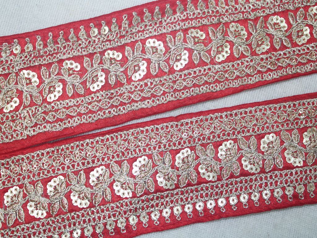 Vibrant Red Sequin and Zari Trim for Stunning Embellishments