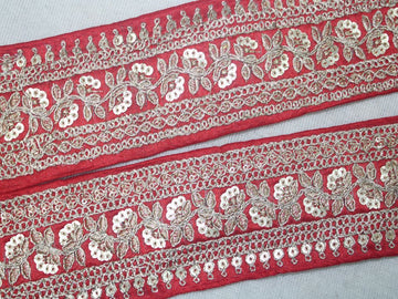 Vibrant Red Sequin and Zari Trim for Stunning Embellishments