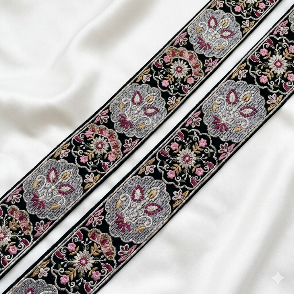 Designer Floral Embroidered Lace Trim Border for Ethnic, Festive & Bridal Wear