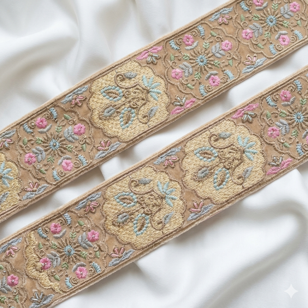 Designer Floral Embroidered Lace Trim Border for Ethnic, Festive & Bridal Wear