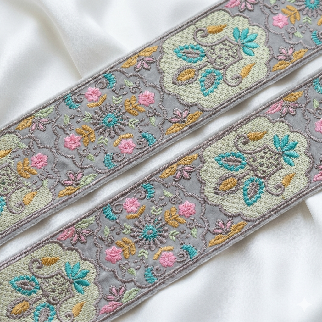 Designer Floral Embroidered Lace Trim Border for Ethnic, Festive & Bridal Wear