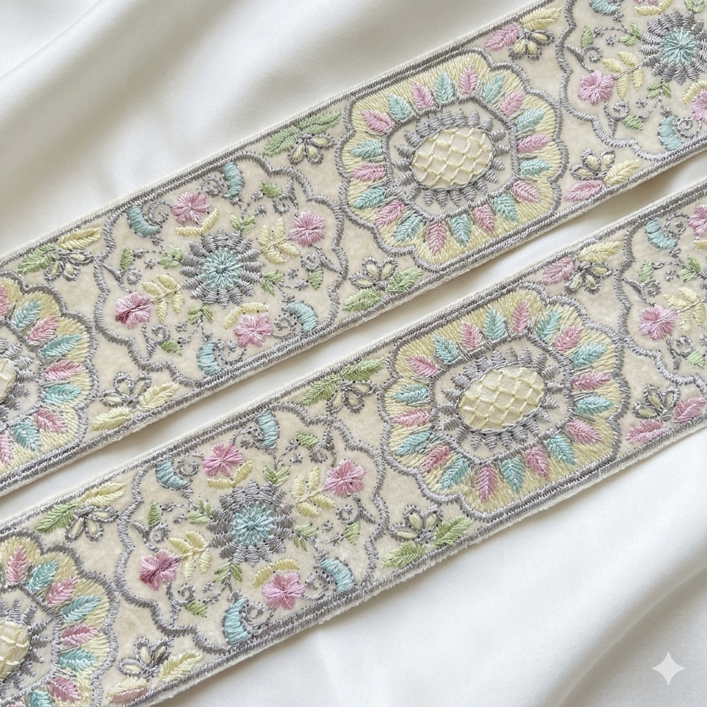 Designer Floral Embroidered Lace Trim Border for Ethnic, Festive & Bridal Wear