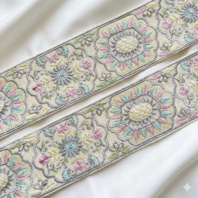 Designer Floral Embroidered Lace Trim Border for Ethnic, Festive & Bridal Wear