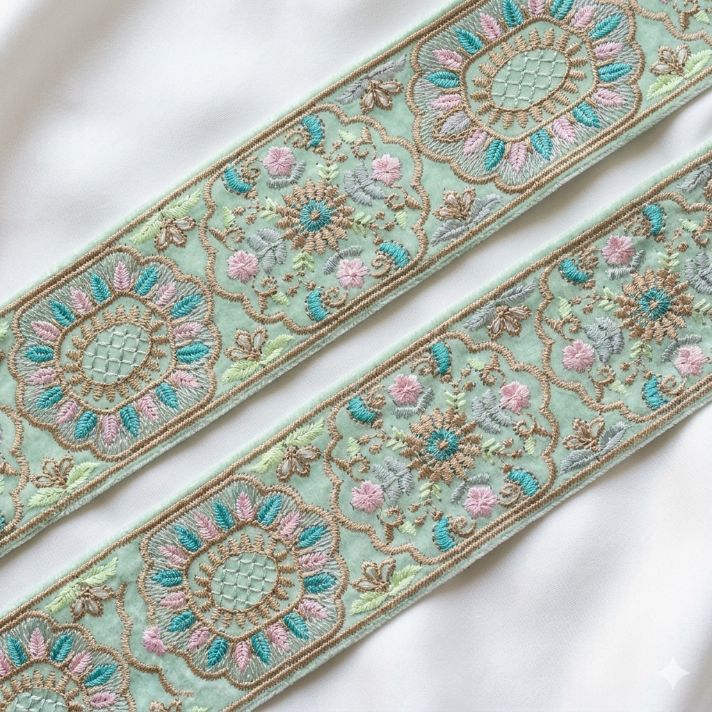 Designer Floral Embroidered Lace Trim Border for Ethnic, Festive & Bridal Wear