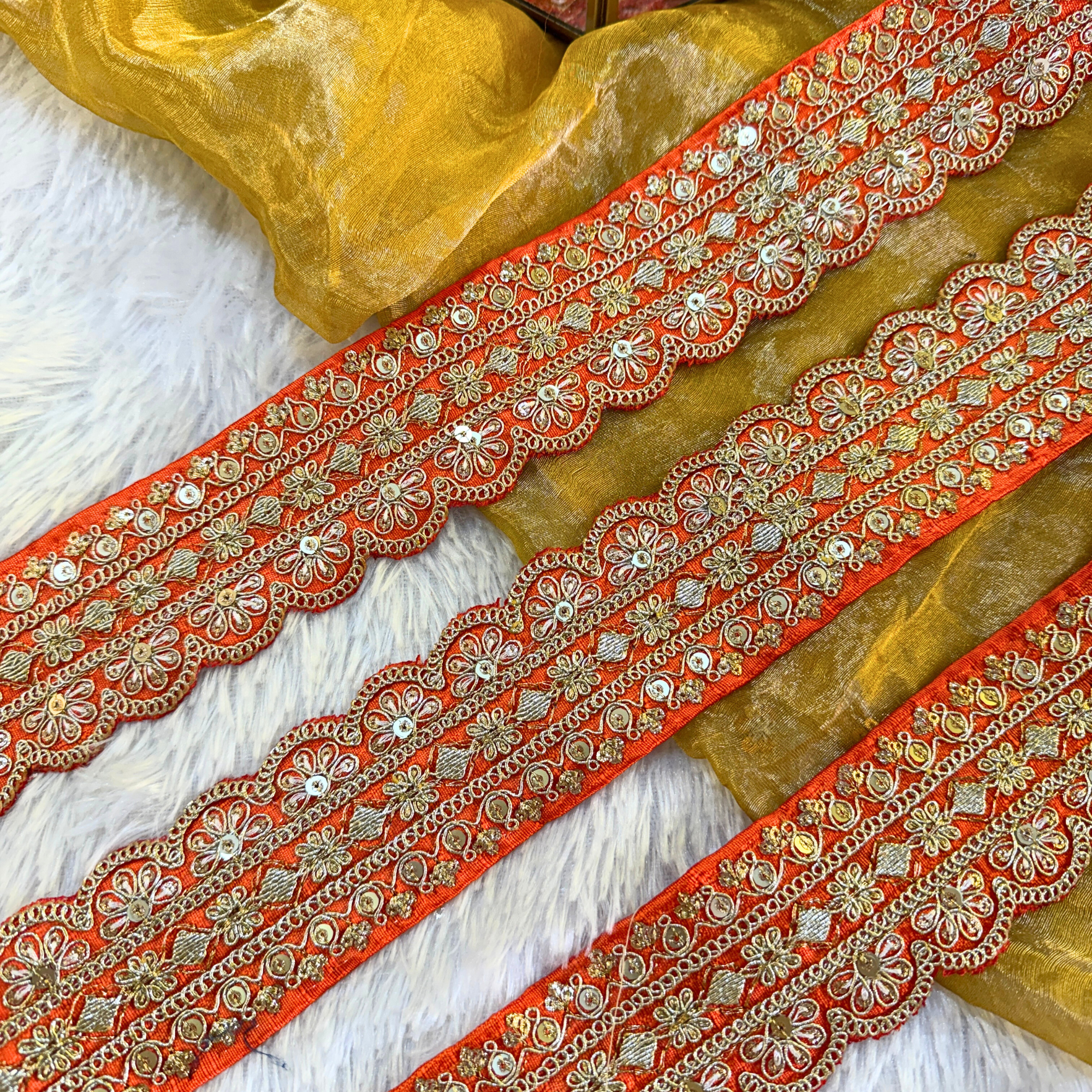 Scalloped Floral Sequin Embroidered Lace Trim Border