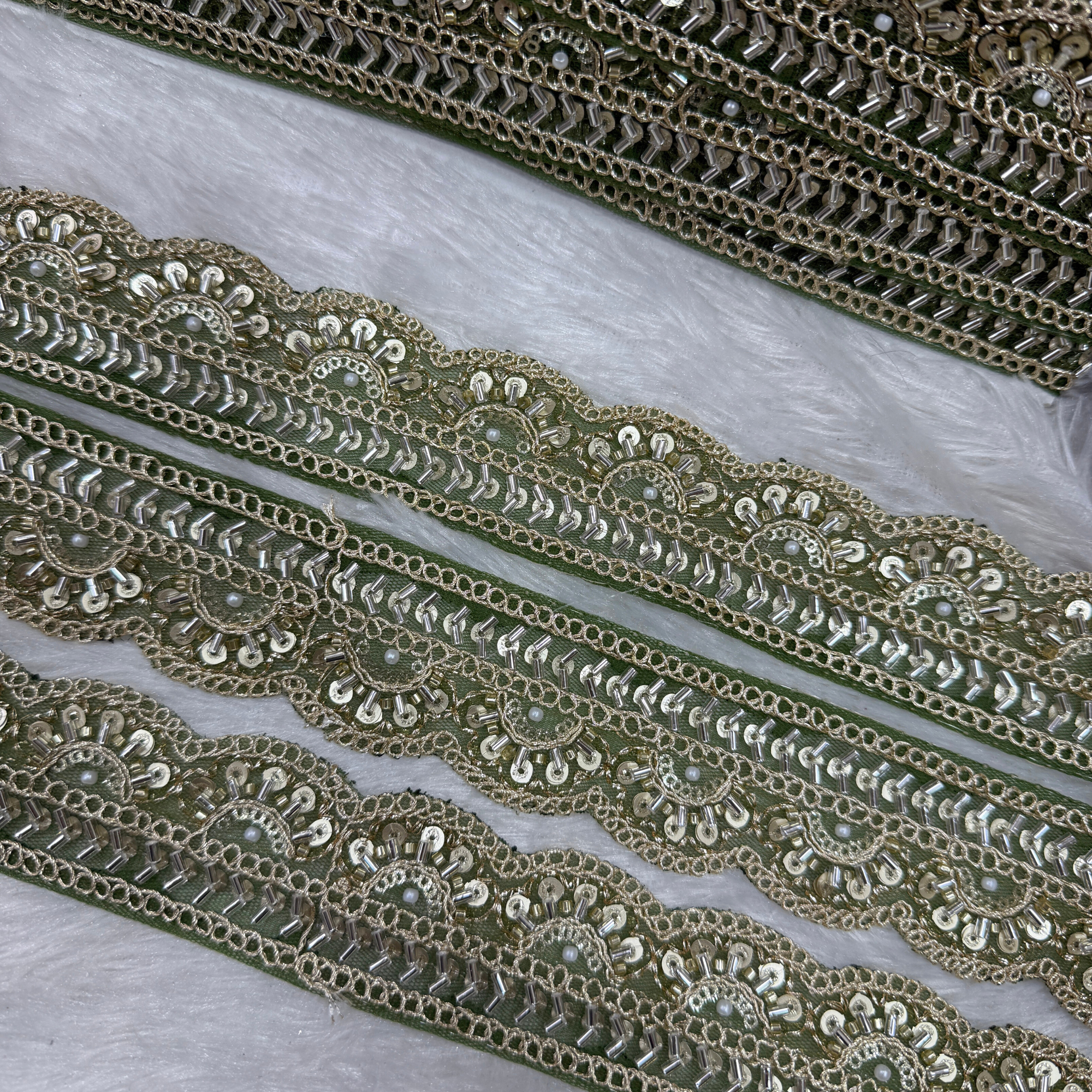 Embroidered Zari Border Lace with Beads & Sequins