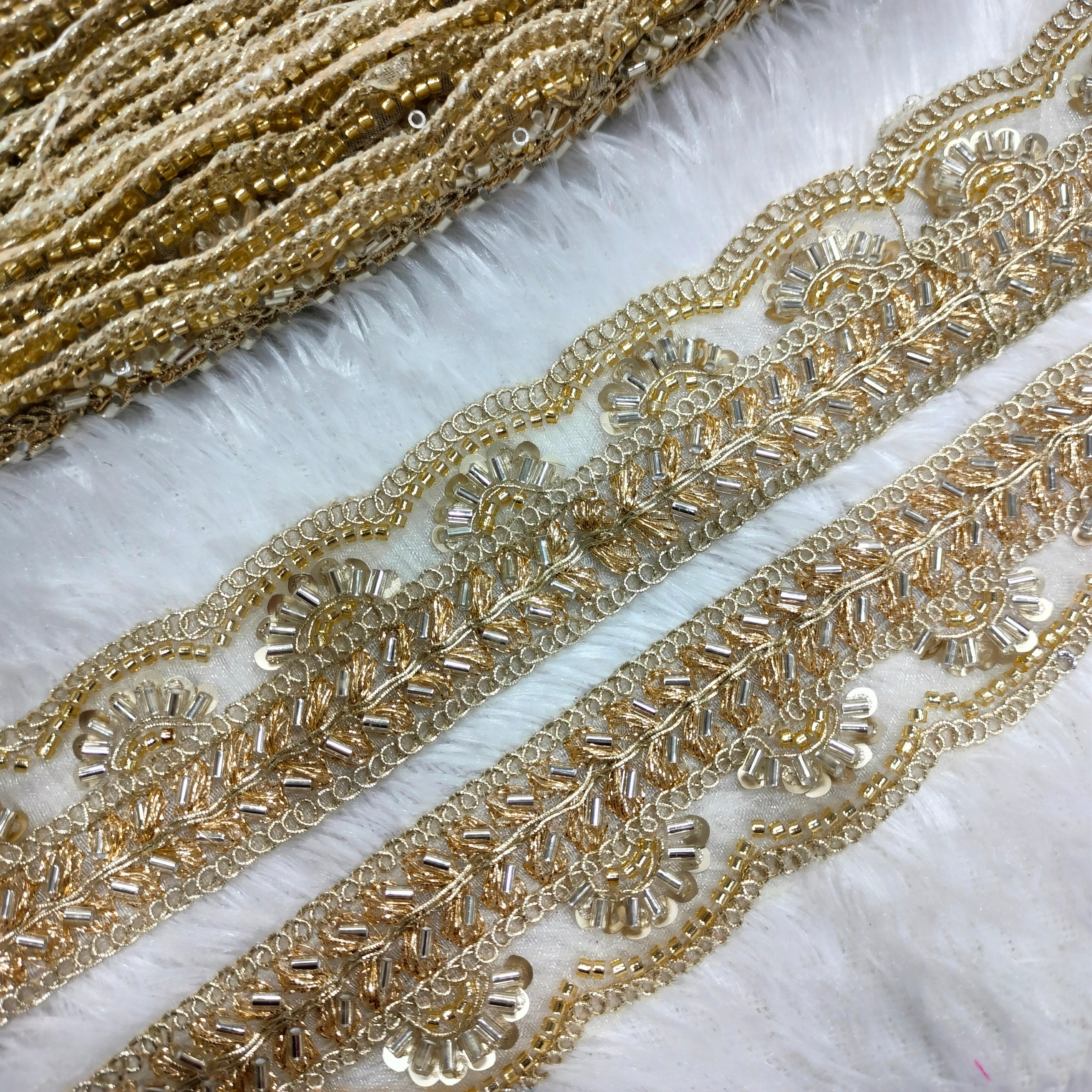 Embroidered Zari Border Lace with Beads & Sequins