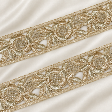 Dimensional Floral Metallic Embroidered Lace Border