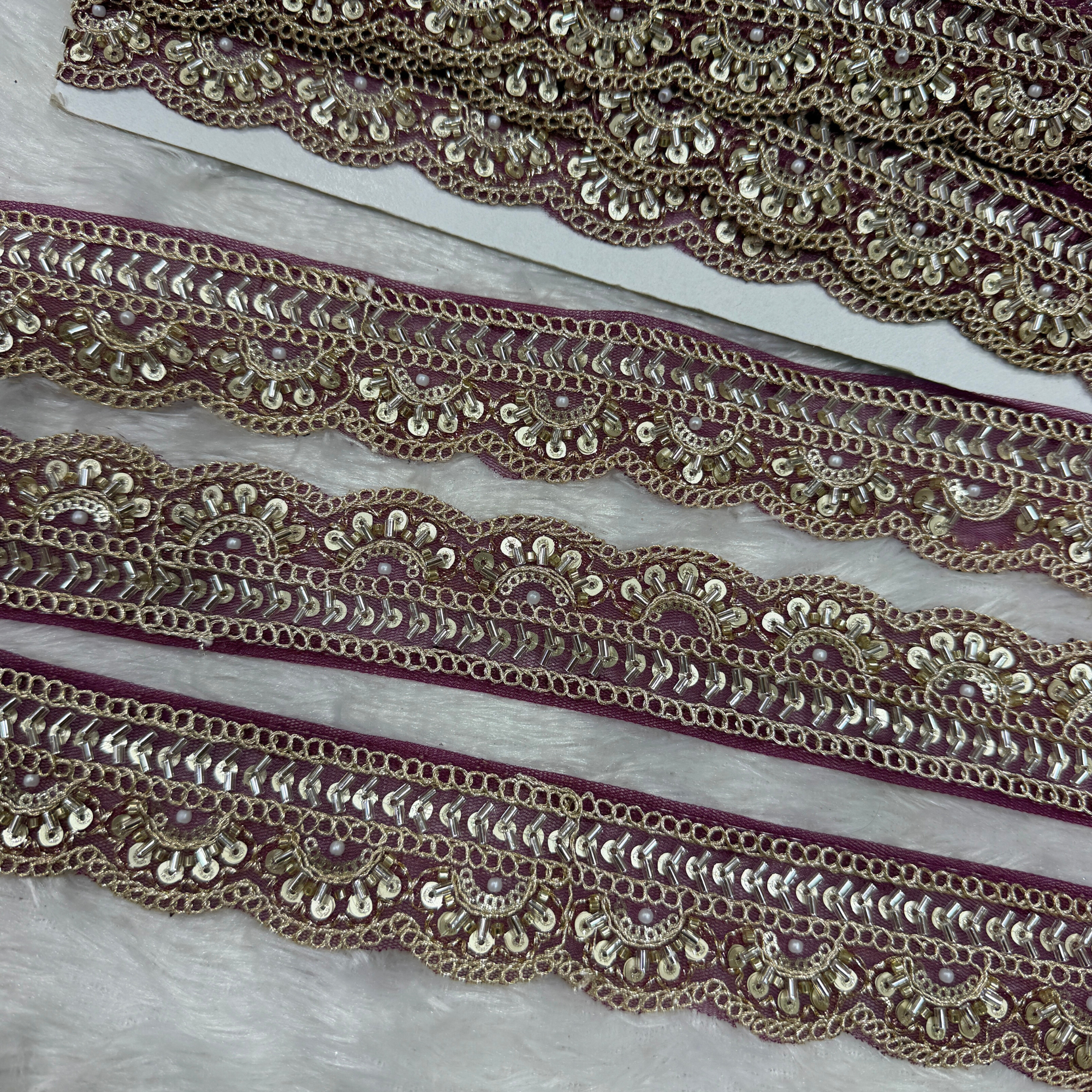 Embroidered Zari Border Lace with Beads & Sequins