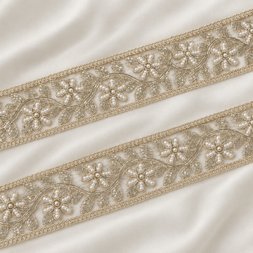 Pearl Floral Vine Embroidered Lace Border