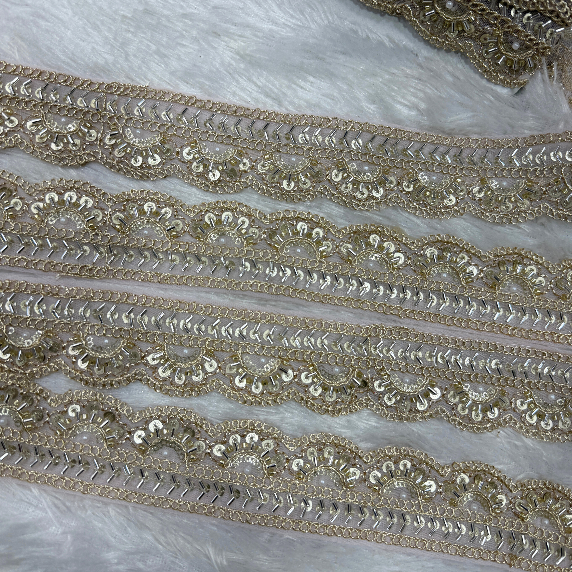 Embroidered Zari Border Lace with Beads & Sequins