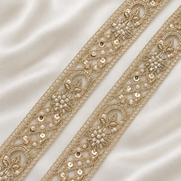 Pearl, Sequin and Floral Lattice Embroidered Lace Border