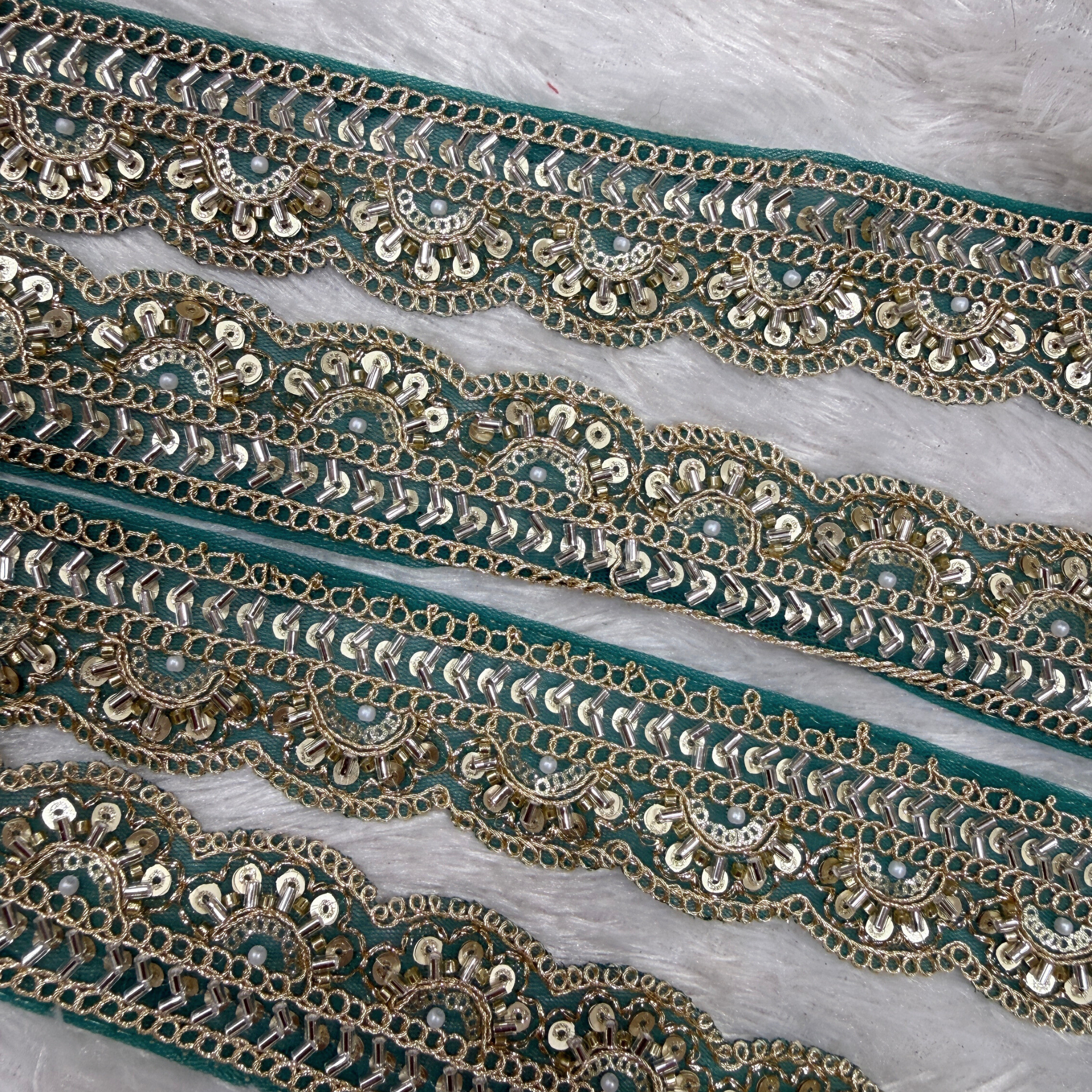 Embroidered Zari Border Lace with Beads & Sequins