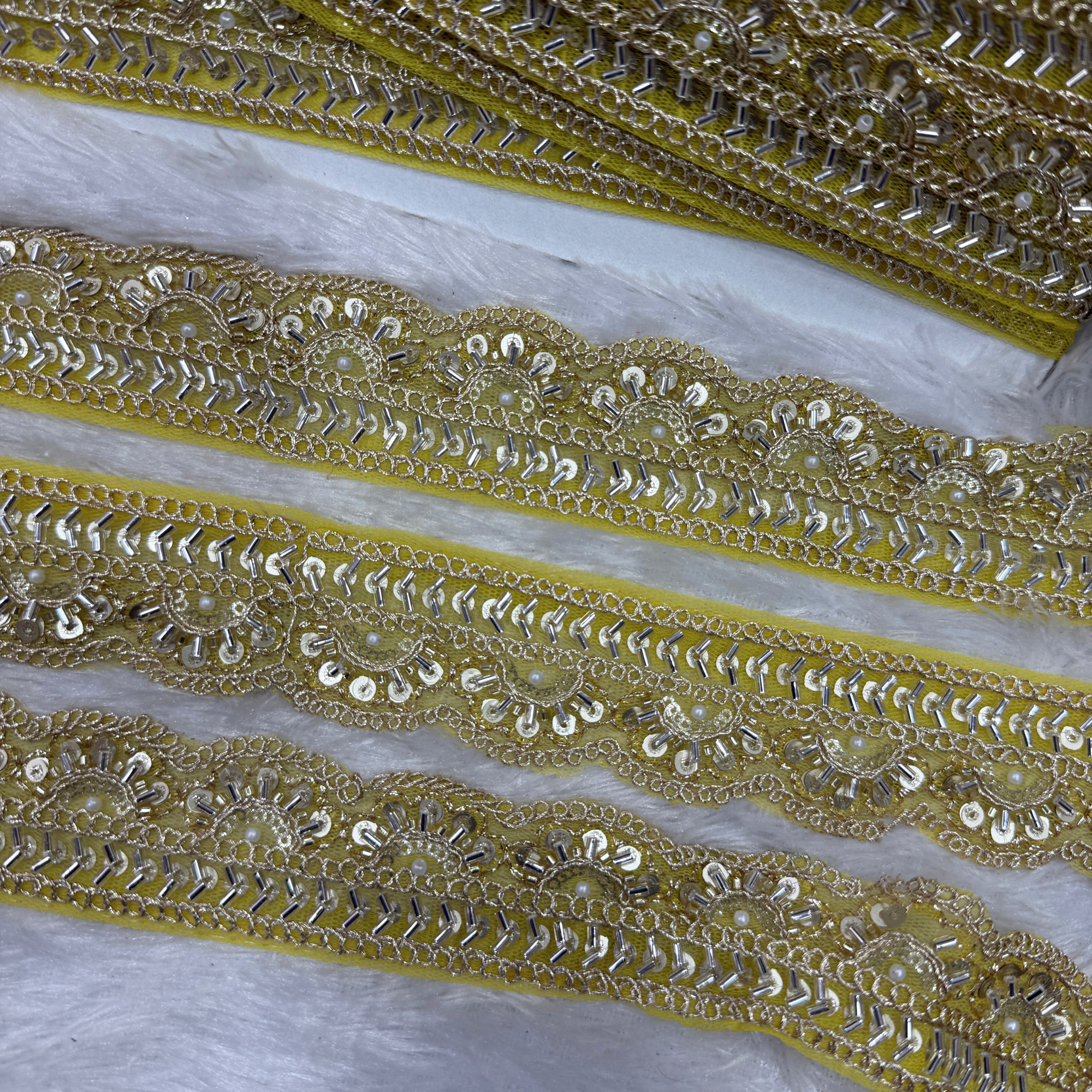 Embroidered Zari Border Lace with Beads & Sequins