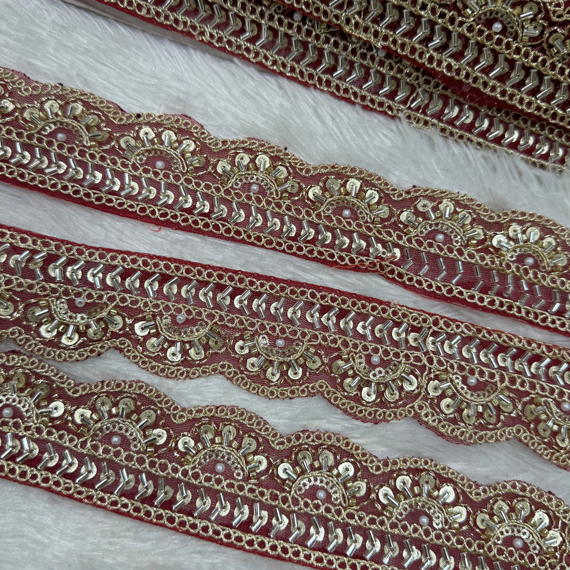 Embroidered Zari Border Lace with Beads & Sequins