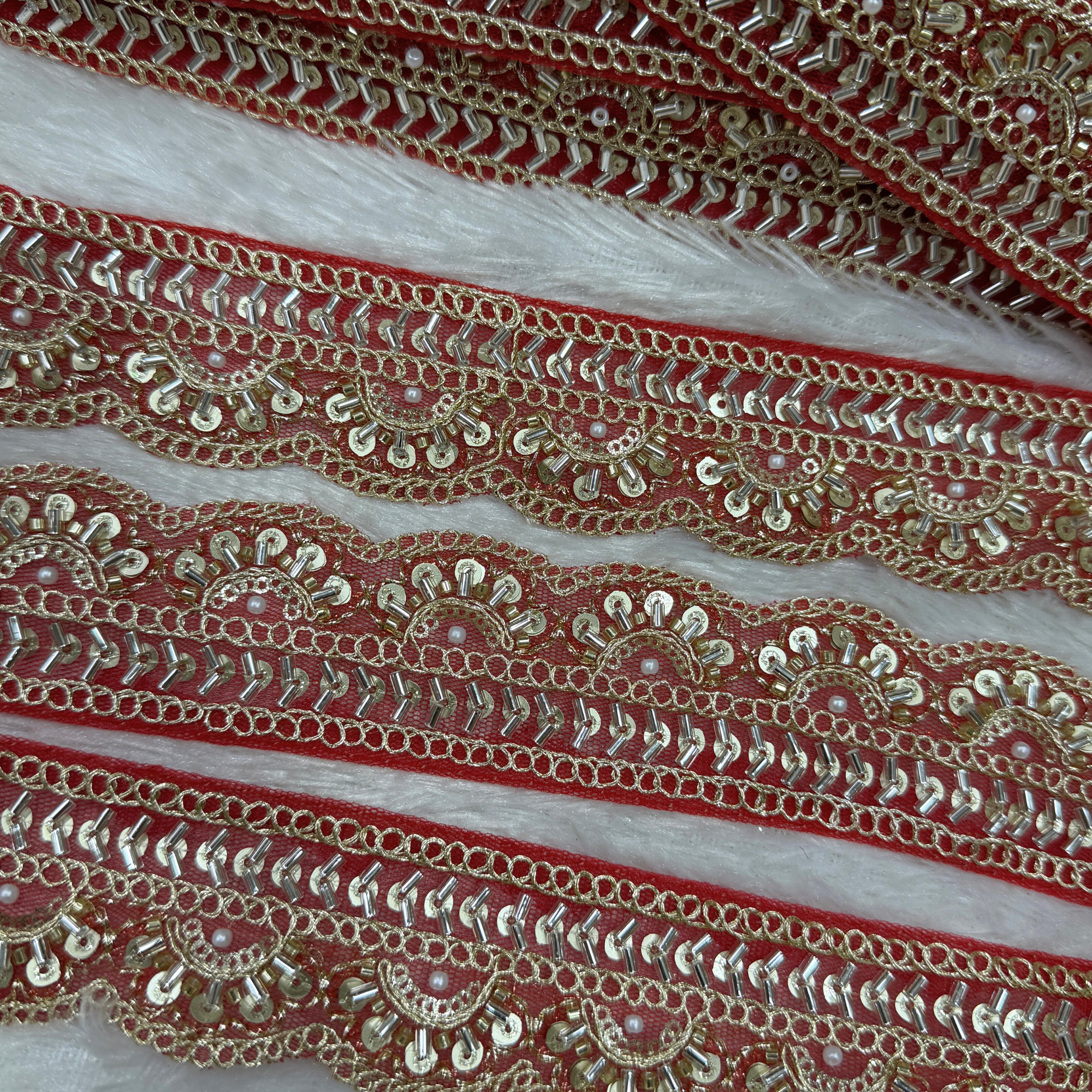 Embroidered Zari Border Lace with Beads & Sequins