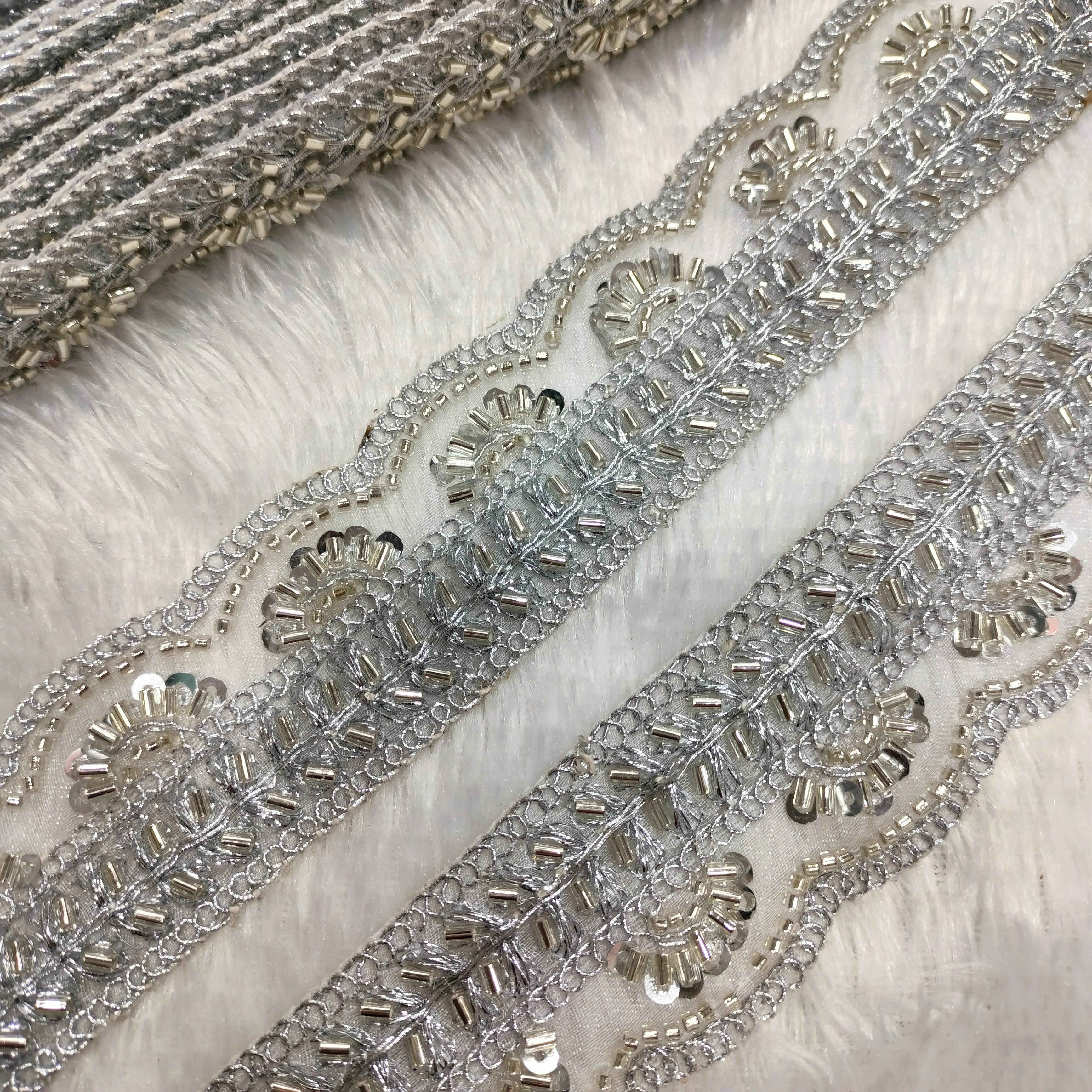 Embroidered Zari Border Lace with Beads & Sequins