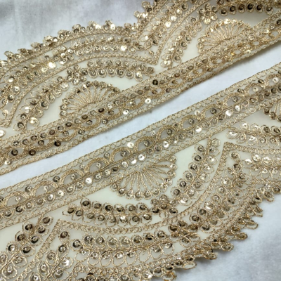 Paisley Scalloped Embroidered Lace Border for Bridal, Festive & Designer Wear