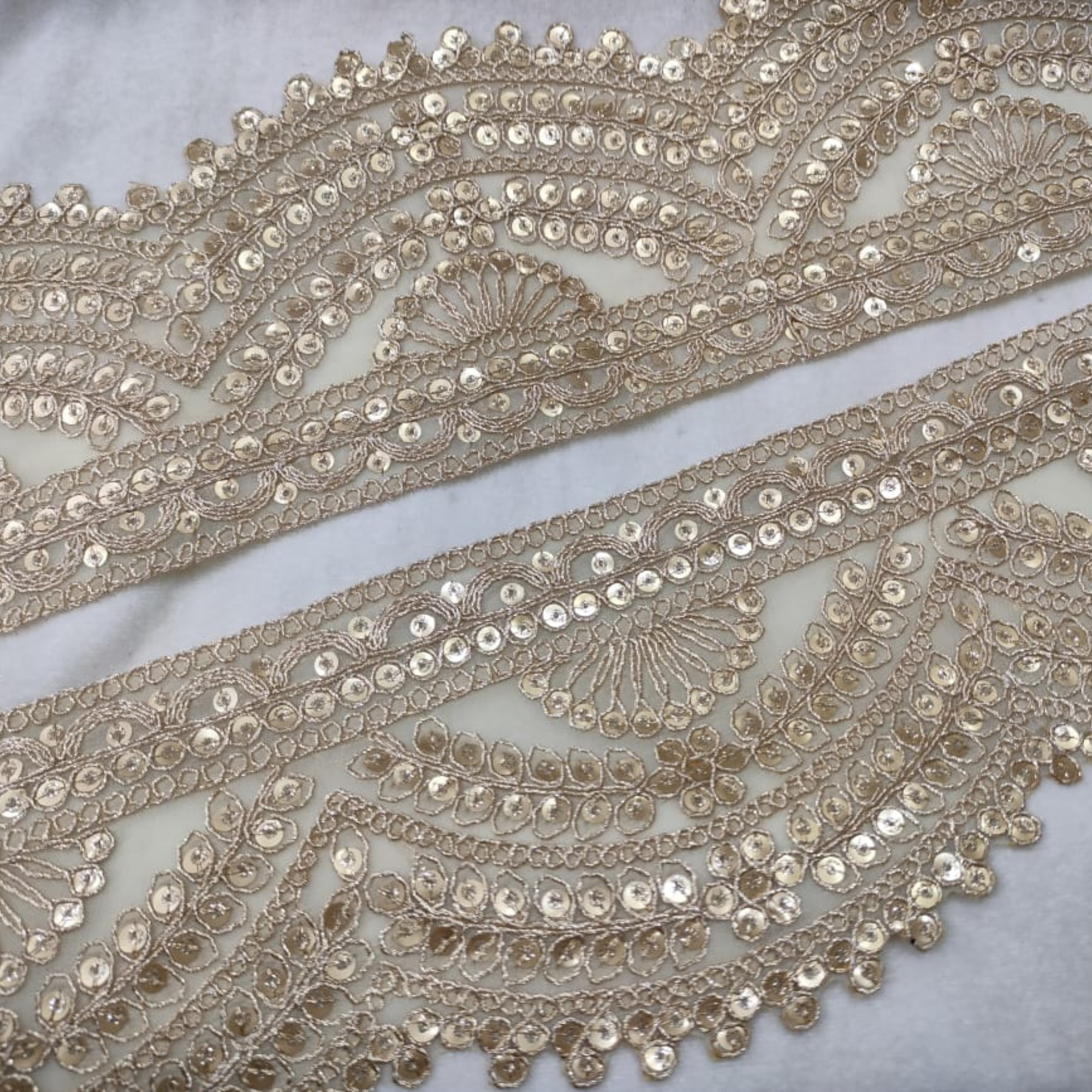 Paisley Scalloped Embroidered Lace Border for Bridal, Festive & Designer Wear