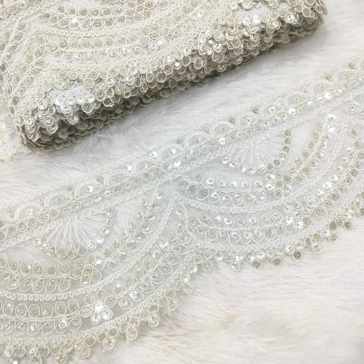 Paisley Scalloped Embroidered Lace Border for Bridal, Festive & Designer Wear