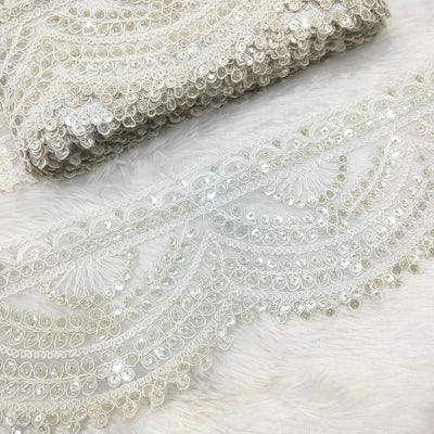 Paisley Scalloped Embroidered Lace Border for Bridal, Festive & Designer Wear hover