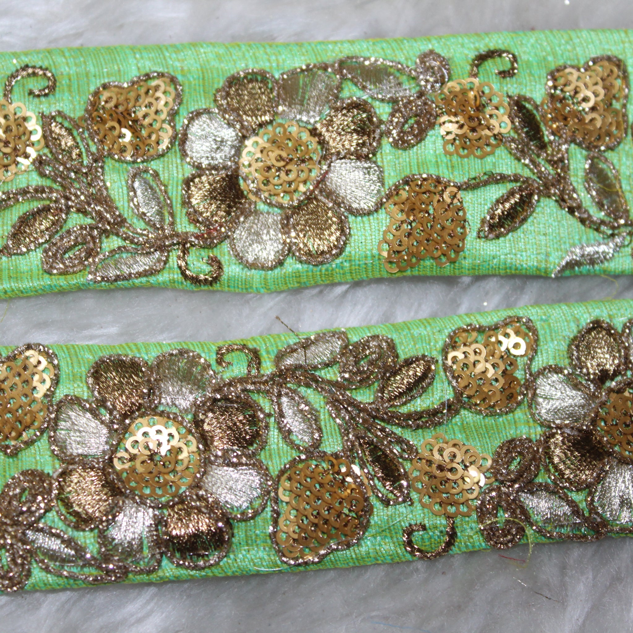 Light Green Floral Zari Trim for Elegant Embellishments