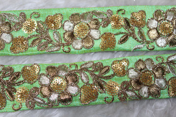 Light Green Floral Zari Trim for Elegant Embellishments