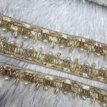 Handcrafted Loop & Pearl Embellished Lace Trim Border