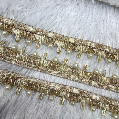 Handcrafted Loop & Pearl Embellished Lace Trim Border
