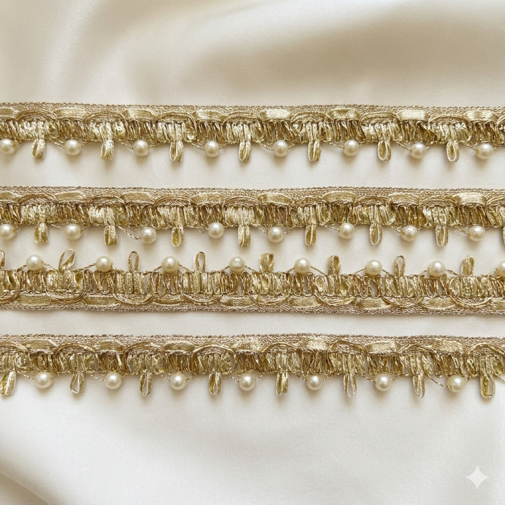 Handcrafted Loop & Pearl Embellished Lace Trim Border