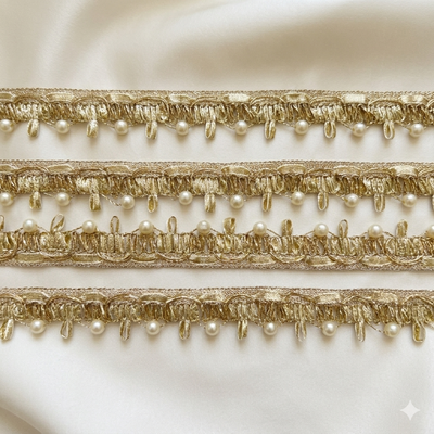 Handcrafted Loop & Pearl Embellished Lace Trim Border hover image