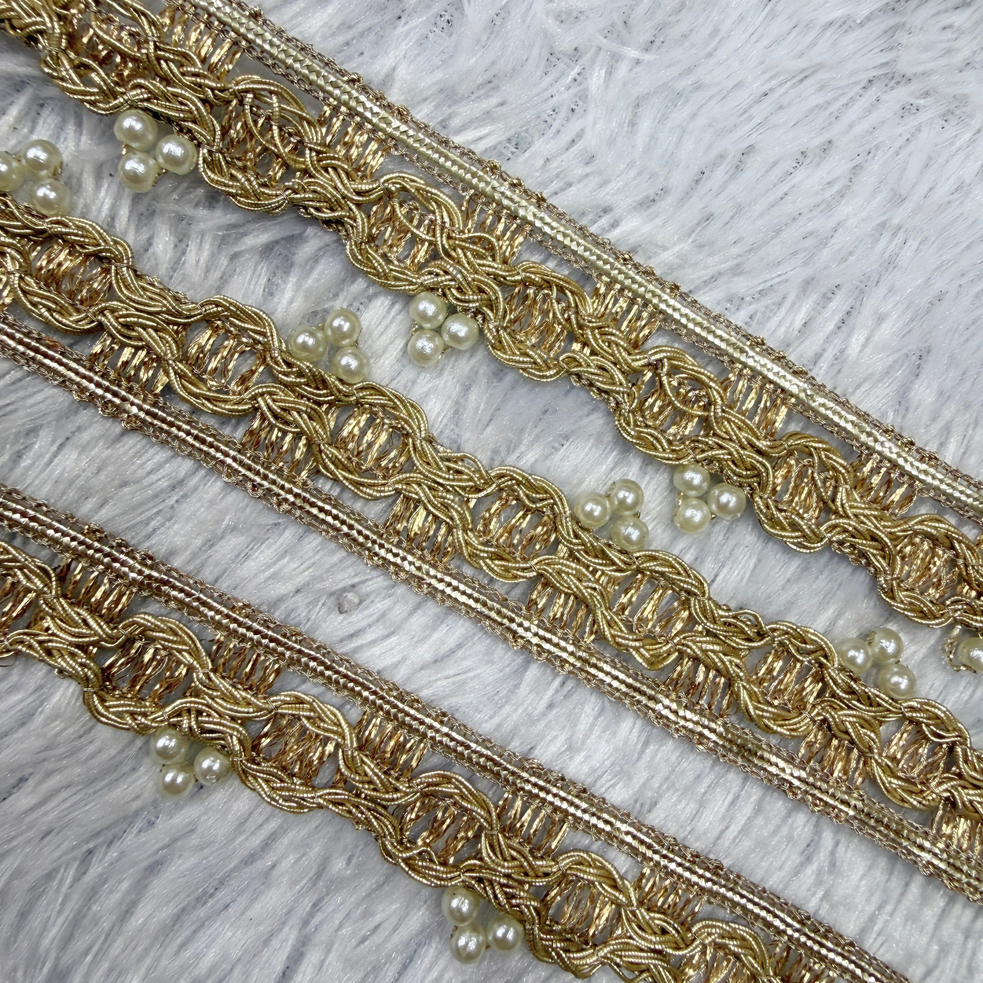 Handcrafted Pearl Drop Embellished Lace Trim Border for Ethnic & Bridal Wear