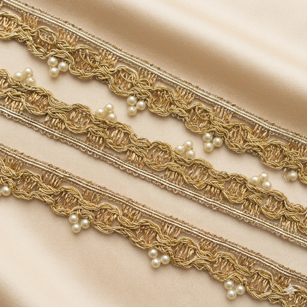 Handcrafted Pearl Drop Embellished Lace Trim Border for Ethnic & Bridal Wear