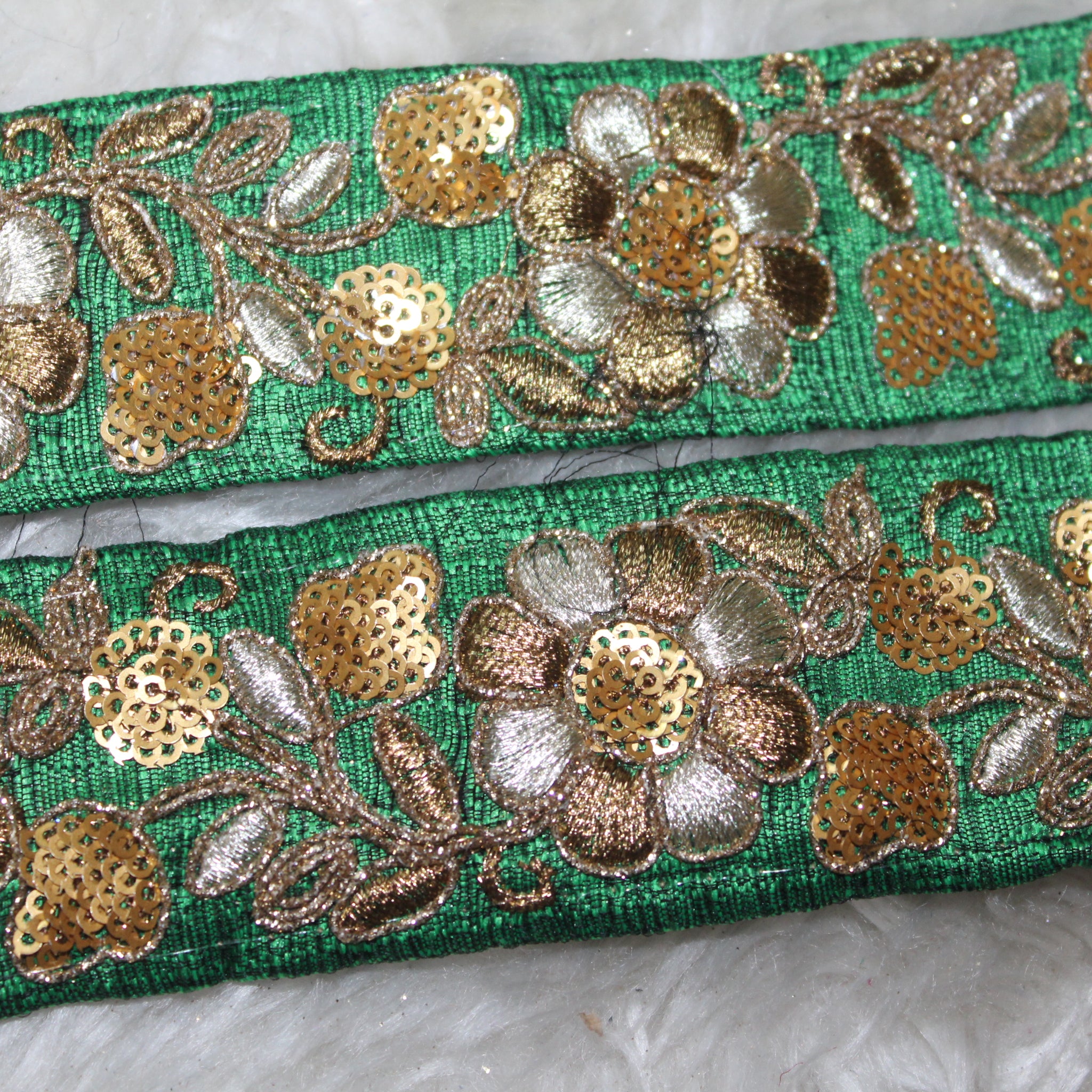 Dark Green Floral Zari Trim for Luxurious Embellishments