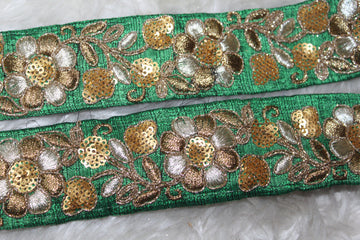 Dark Green Floral Zari Trim for Luxurious Embellishments