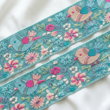 Embroidered Bird & Floral Lace Border Trim
