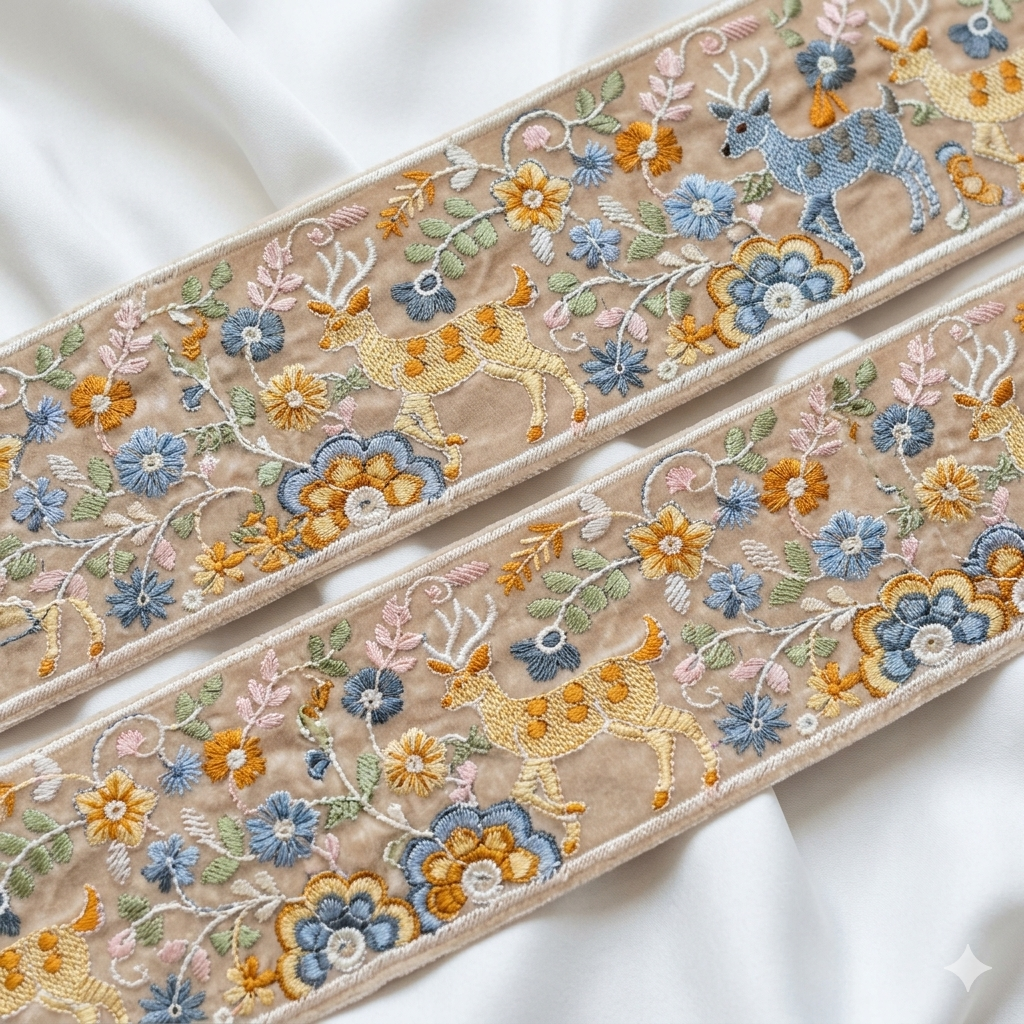 Embroidered Animal Motif Lace Trim Border