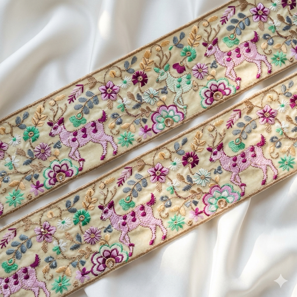 Embroidered Animal Motif Lace Trim Border