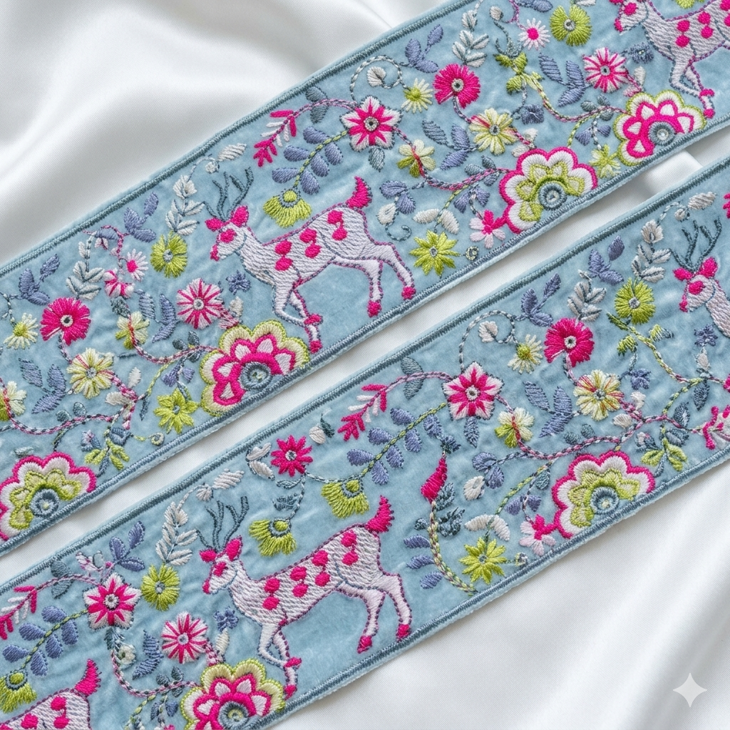 Embroidered Animal Motif Lace Trim Border