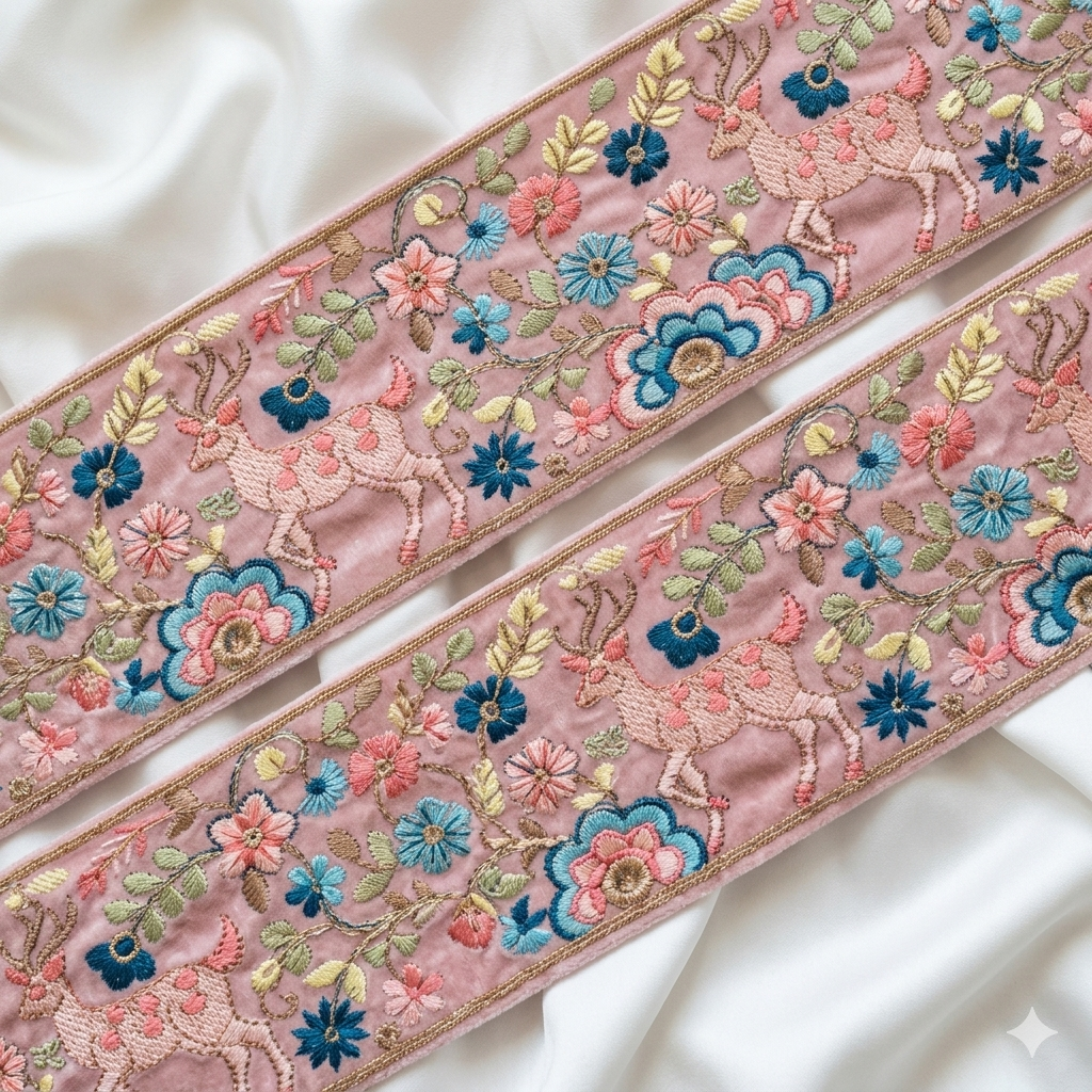 Embroidered Animal Motif Lace Trim Border