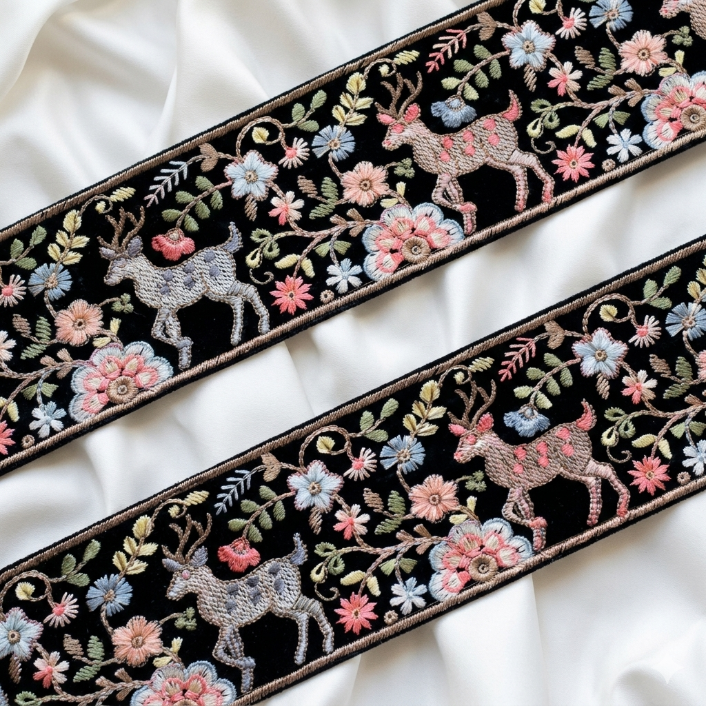 Embroidered Animal Motif Lace Trim Border