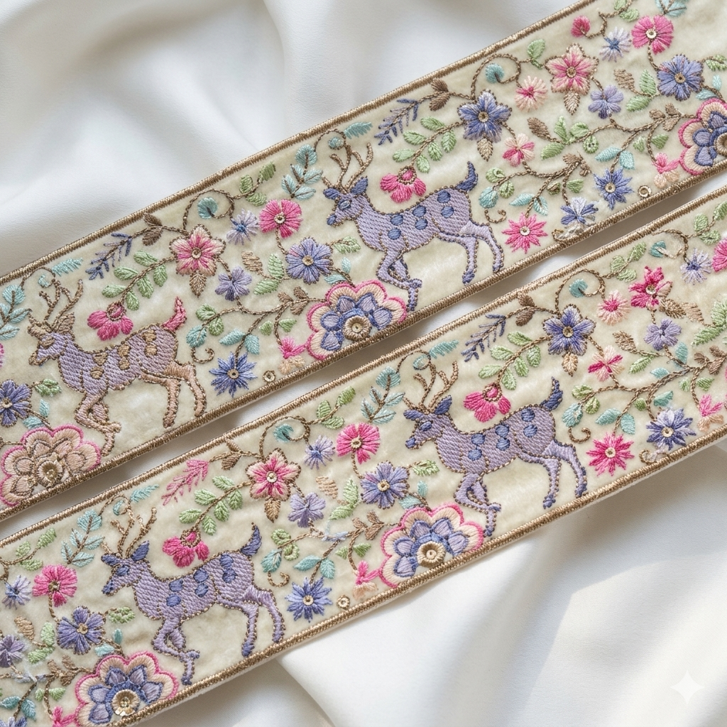Embroidered Animal Motif Lace Trim Border