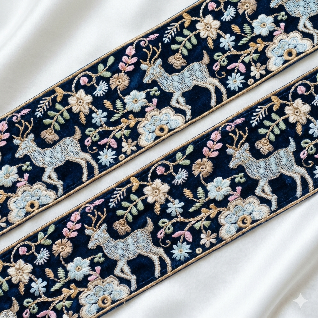 Embroidered Animal Motif Lace Trim Border