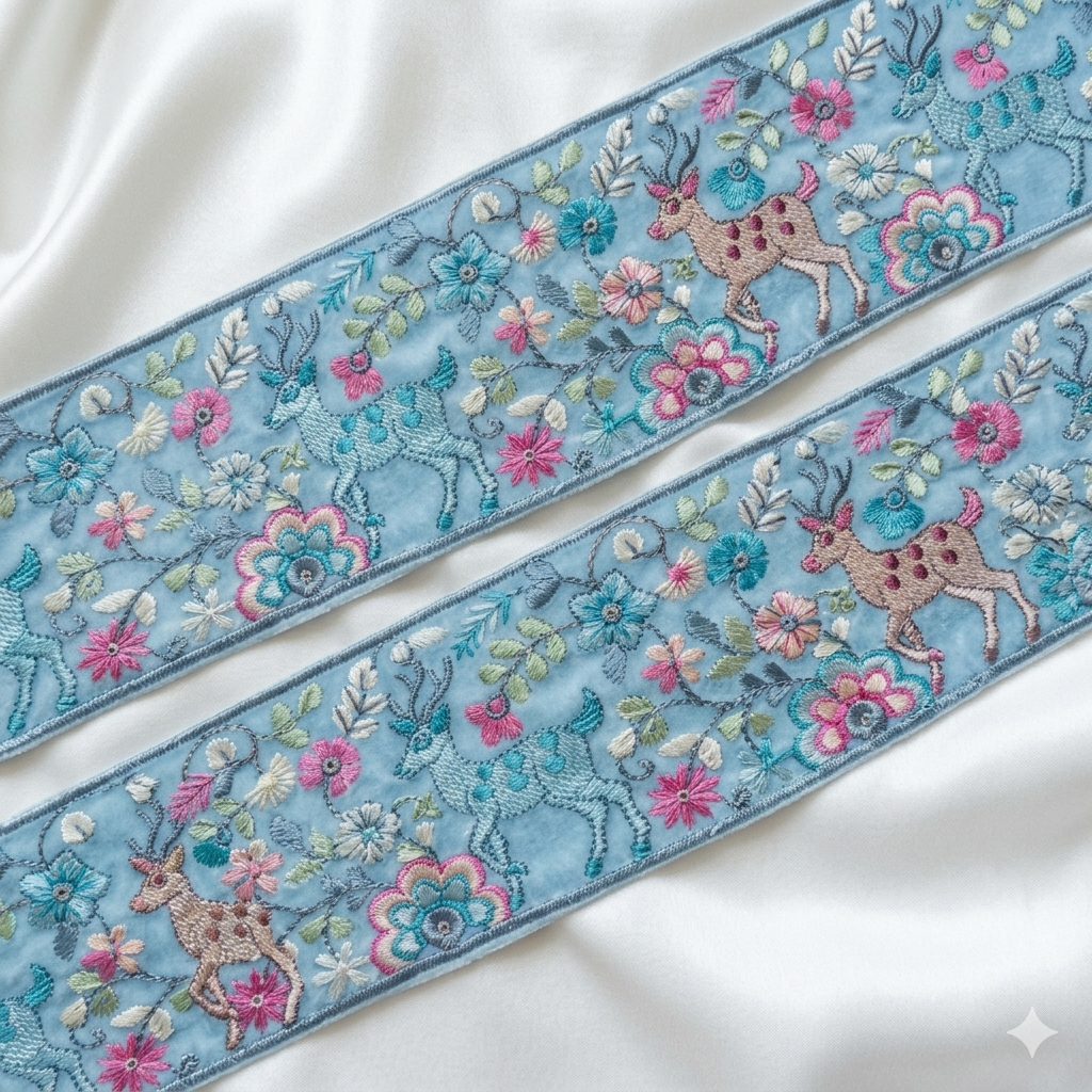 Embroidered Animal Motif Lace Trim Border