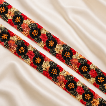Floral Beaded Embroidered Lace Border with Pearl Detailing
