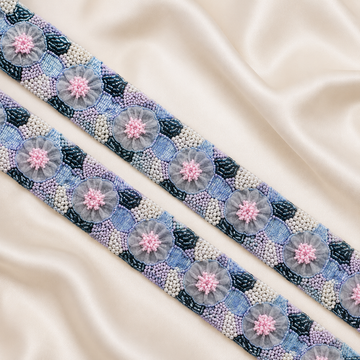 Floral Beaded Embroidered Lace Border with Pearl Detailing