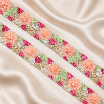 Floral Beaded Embroidered Lace Border with Pearl Detailing