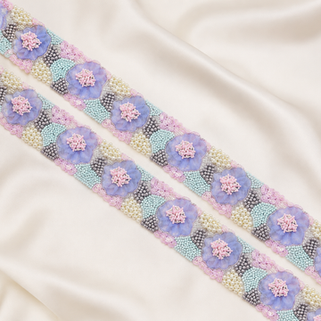 Floral Beaded Embroidered Lace Border with Pearl Detailing