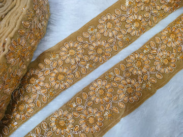 Beige Floral Zari Trim for Elegant Embellishments